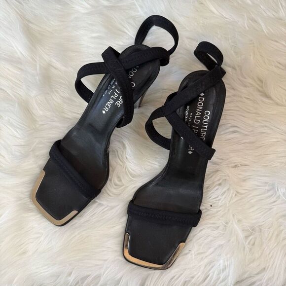 Donald J Pilner Couture Black Textured Square Strappy Sandal Heels 7.5 - Picture 3 of 9